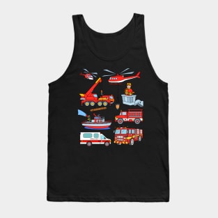 Firefighter Vehicles Firetruck Boat Ambulance Fireman Tank Top